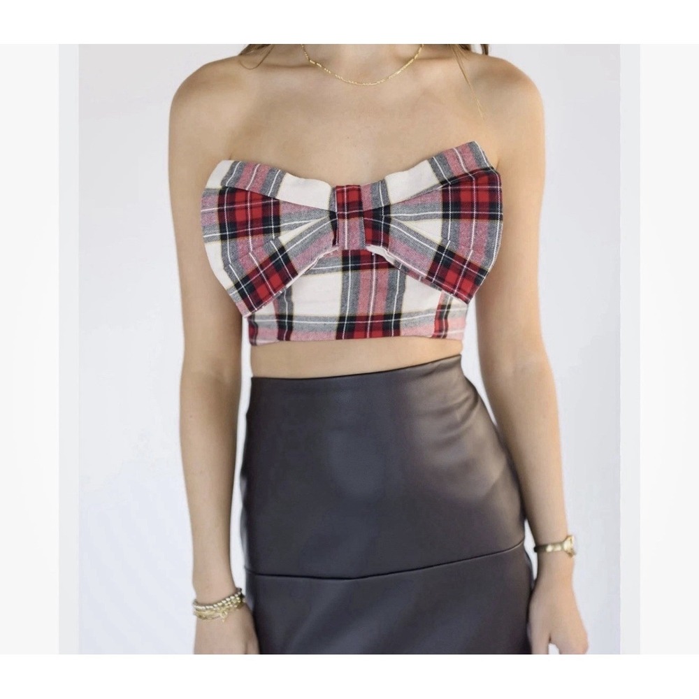 Show Me Your Mumu Smocked Bow Crop Top In Winter Plaid Size Small